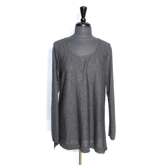 A5 NEW EILEEN FISHER Step Hem Scoop Neck Top Pullover In Graphite Sz XL - Picture 1 of 5